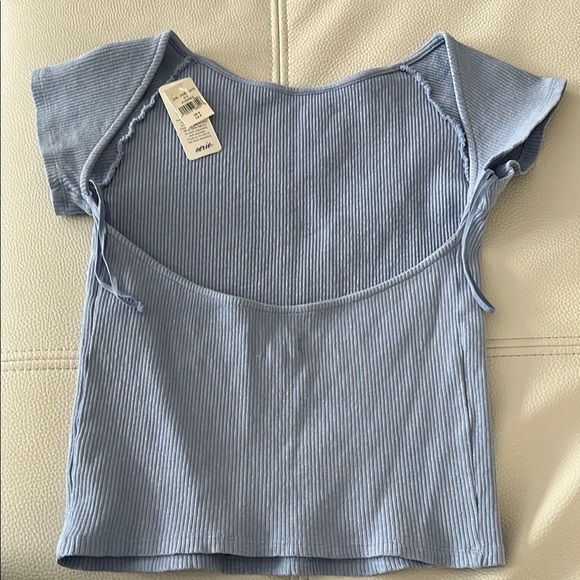 Blue Ribbed Short Sleeve Top - Picture 2 of 2